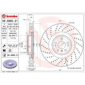 brembo UV Coated Series Drilled Front Brake Rotor for Mercedes-Benz GLS550 - 09.A960.21