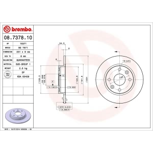 brembo OE Replacement Solid Rear Brake Rotor for 1993 Mazda Miata - 08.7378.10