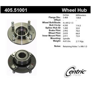 Centric Premium™ Wheel Bearing And Hub Assembly for 2008 Kia Spectra - 405.51001