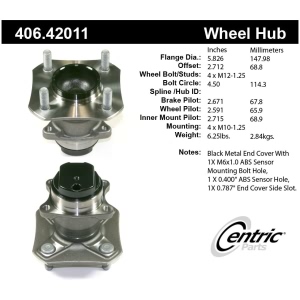 Centric Premium™ Wheel Bearing And Hub Assembly for Nissan Cube - 406.42011