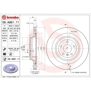 brembo UV Coated Series Vented Rear Brake Rotor for Mercedes-Benz GLS550 - 09.A961.11
