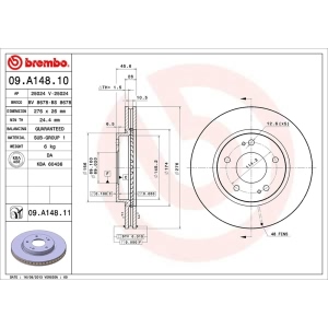 brembo UV Coated Series Vented Front Brake Rotor for Chrysler Sebring - 09.A148.11