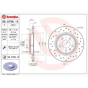 brembo Premium Xtra Cross Drilled UV Coated 1-Piece Rear Brake Rotors for 2012 Audi A5 Quattro - 08.A759.1X