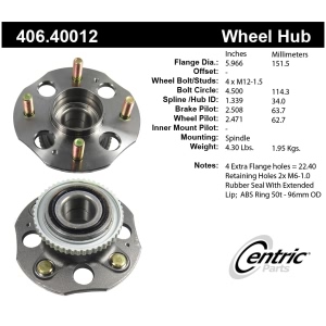 Centric Premium™ Wheel Bearing And Hub Assembly for 1993 Honda Accord - 406.40012