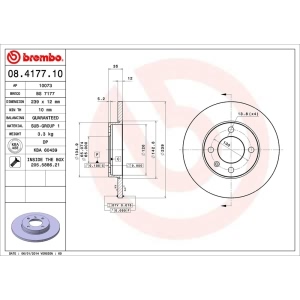 brembo OE Replacement Solid Front Brake Rotor for 1984 Volkswagen Rabbit - 08.4177.10