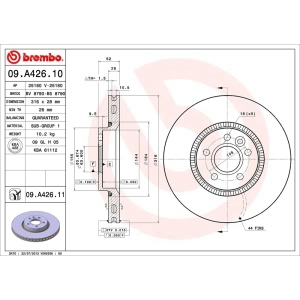 brembo UV Coated Series Vented Front Brake Rotor for 2015 Land Rover LR2 - 09.A426.11