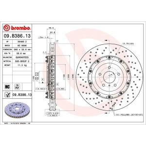 brembo OE Replacement Drilled Vented Front Brake Rotor for 2015 Nissan GT-R - 09.B386.13