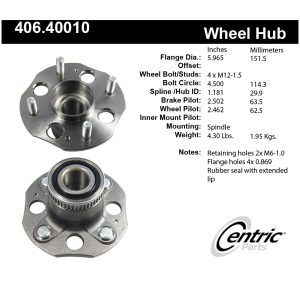 Centric Premium™ Wheel Bearing And Hub Assembly for Acura Vigor - 406.40010