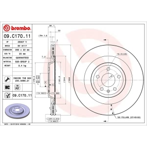 brembo UV Coated Series Rear Brake Rotor for 2017 Audi S8 - 09.C170.11