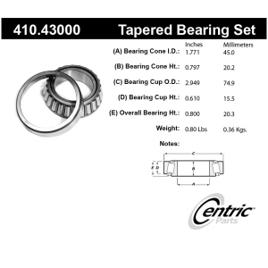 Centric Premium™ Front Driver Side Inner Wheel Bearing and Race Set for Isuzu Rodeo Sport - 410.43000