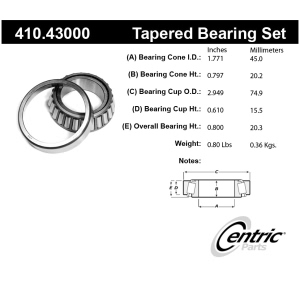 Centric Premium™ Front Driver Side Inner Wheel Bearing and Race Set for 2004 Isuzu Axiom - 410.43000