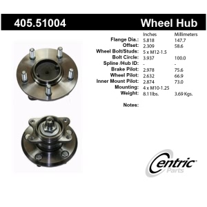 Centric Premium™ Wheel Bearing And Hub Assembly for Kia Optima - 405.51004