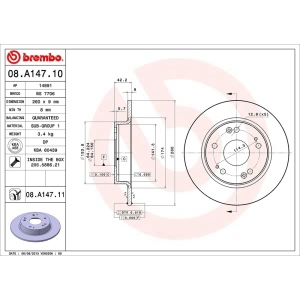 brembo UV Coated Series Solid Rear Brake Rotor for 2014 Honda Civic - 08.A147.11