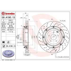 brembo OE Replacement Drilled Vented Rear Brake Rotor for 2011 Nissan GT-R - 09.A190.13