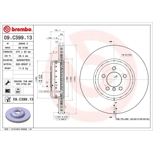 brembo OE Replacement Front Brake Rotor for BMW 435i xDrive Gran Coupe - 09.C399.13