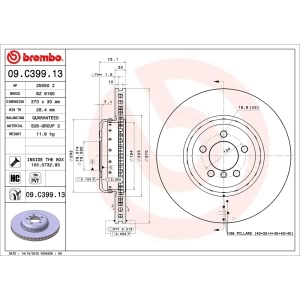 brembo OE Replacement Front Brake Rotor for BMW 440i Gran Coupe - 09.C399.13