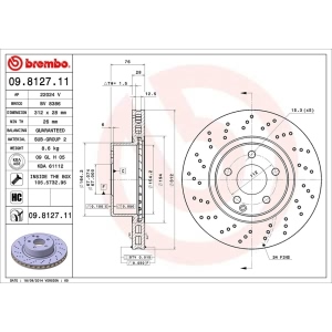 brembo UV Coated Series Drilled Vented Front Brake Rotor for Mercedes-Benz S430 - 09.8127.11