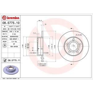 brembo UV Coated Series Solid Rear Brake Rotor for Audi A8 - 08.5775.11