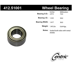 Centric Premium™ Front Passenger Side Double Row Wheel Bearing for Kia Spectra - 412.51001