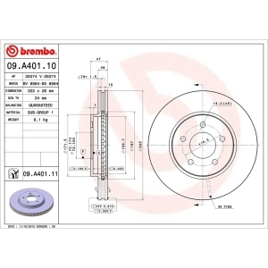 brembo UV Coated Series Vented Front Brake Rotor for 2011 Ford Escape - 09.A401.11