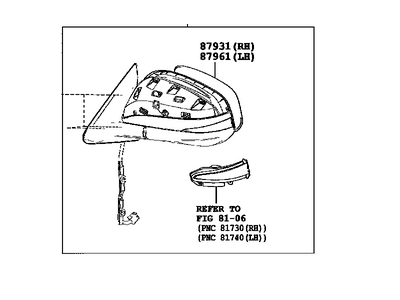 Toyota 87940-0E120 Outside Rear View Driver Side Mirror Assembly